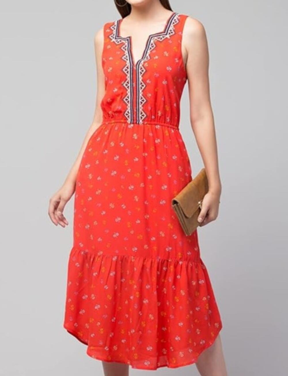 Gap XL Midi Tank Dress Geometric Embroidery Detail Summer Flowy * Missing Belt